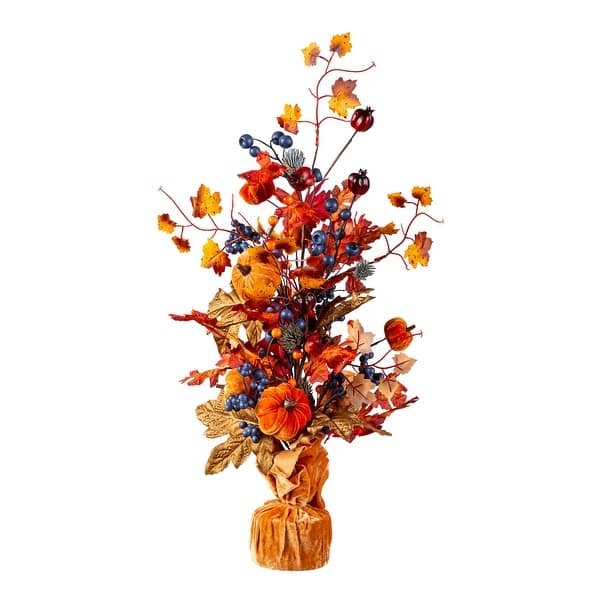 slide 1 of 1, Harvest Pumpkin Table Top Decor With Velvet