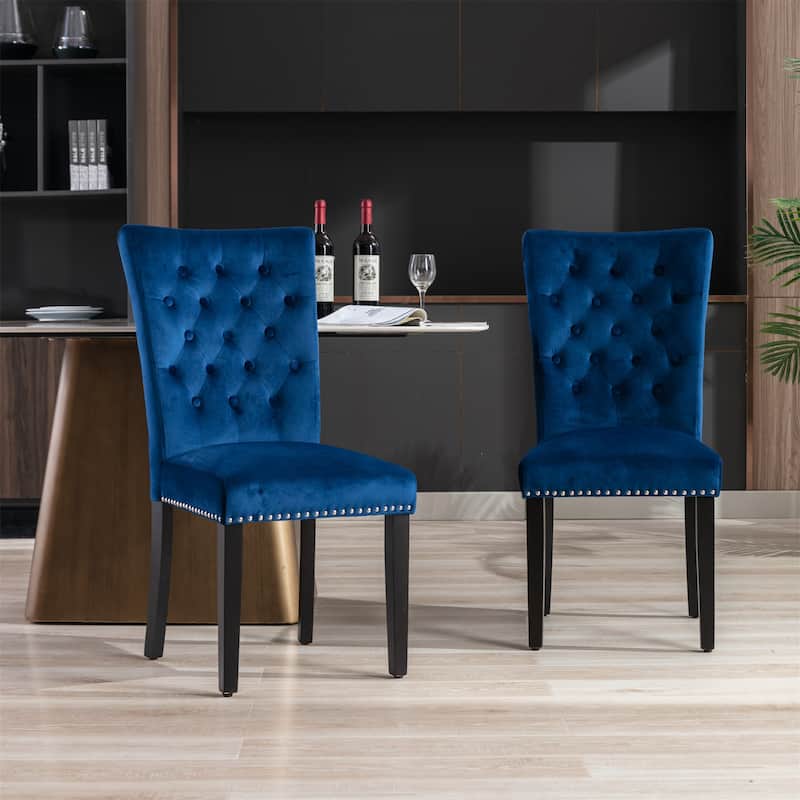 Modern Style Velvet Upholstered Dining Chairs (Set of 2) - Blue