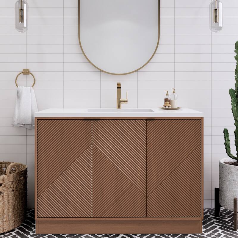 Milano 48" Freestanding Bathroom Vanity with White Acrylic Sink - 47.24" x 19.49" x 35.46'' - Brown