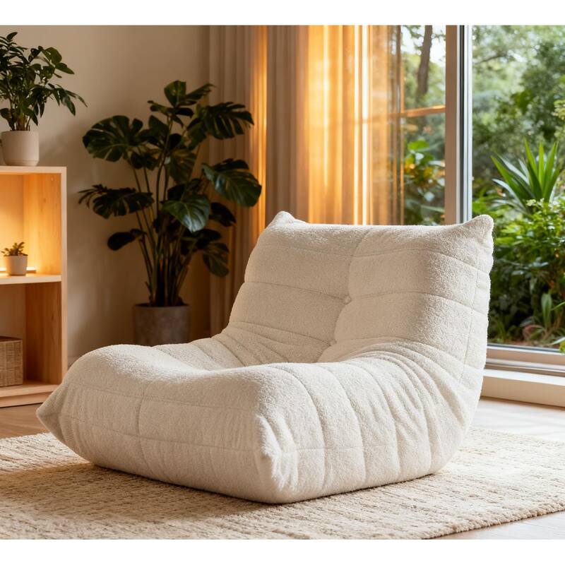 Button-Tufted Accent Chair Bean Bag Chair / Living Room Lazy Sofa Lounge Chair Reading Chair - White