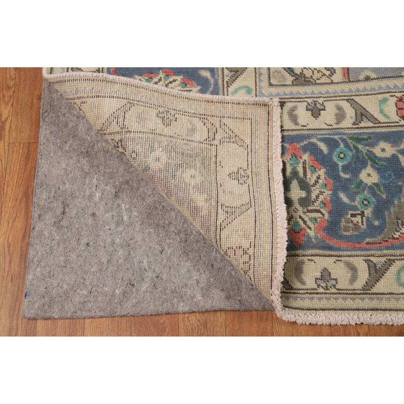 Blue Tabriz Persian Vintage Rug Handmade Wool Carpet - 9'7" x 13'0"