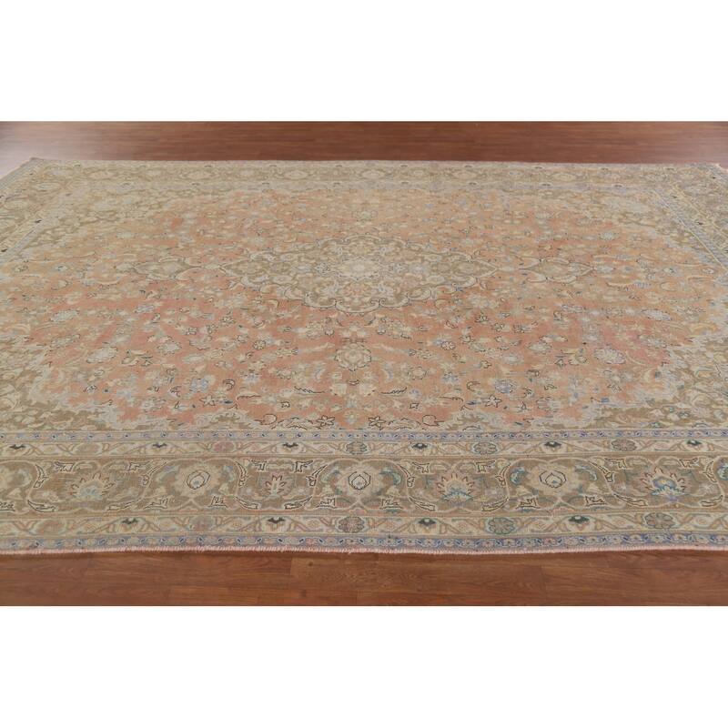 Hand Knotted Oriental 100% Wool Carpet Traditional Floral Oranges & Rust Mashad Area Rug - 12' 9'' X 9' 3''