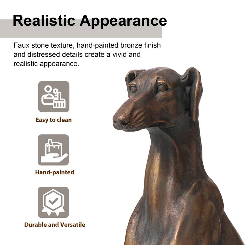 Glitzhome 30"H Morden MgO Bronze Sitting Guardian Greyhound Dog Garden Statue Porch Sculpture Indoor Outdoor