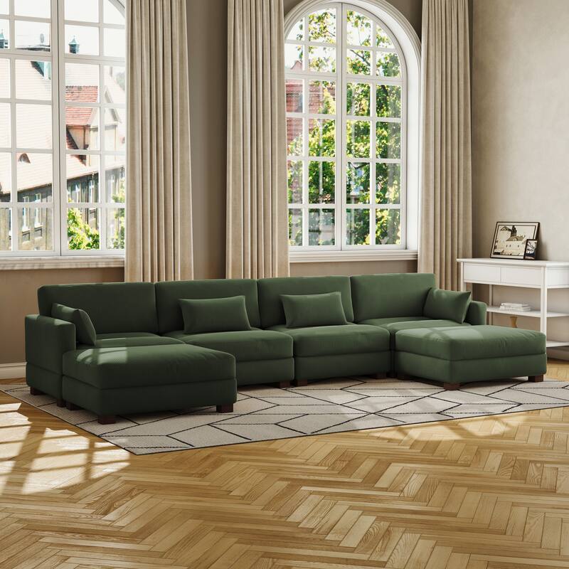 Corduroy Modular Sectional Sofa Couch With Chaise Ottoman