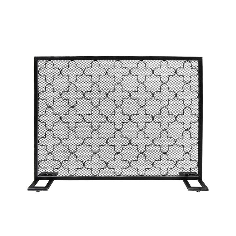 Anmytek Metal Fireplace Screen with Clover Trellis Design