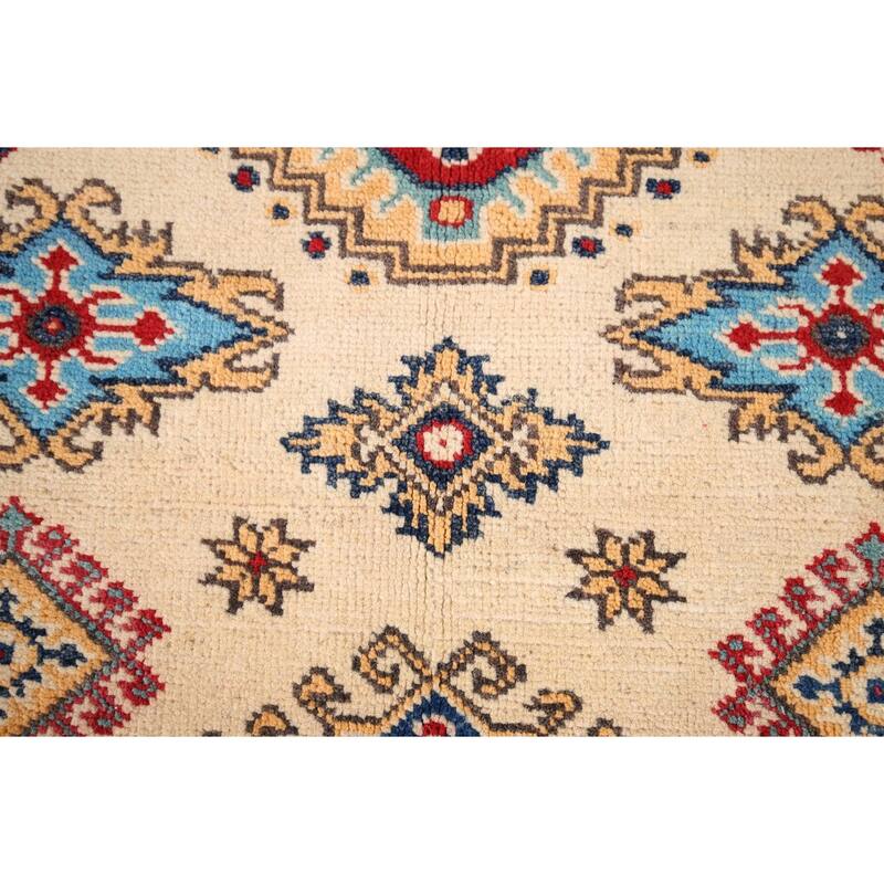Kazak Oriental Accent Rug Handmade Beige Geometric Wool Carpet - 3'3" x 4'11"