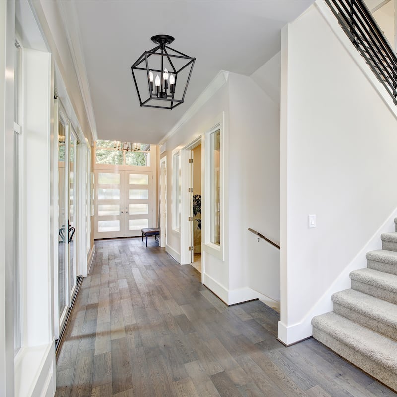 Matte Black 4-Light 12 in. Cage Lantern Farmhouse Semi-flush Mount