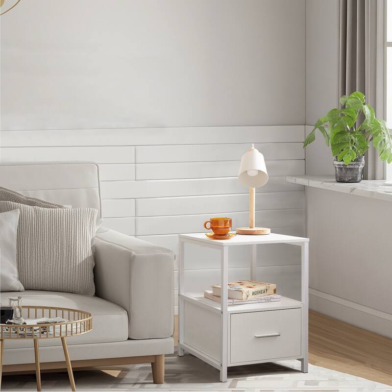 VECELO Nightstand Set of 1/2, Modern Square Side End Table, Living Room, Study Metal Frame