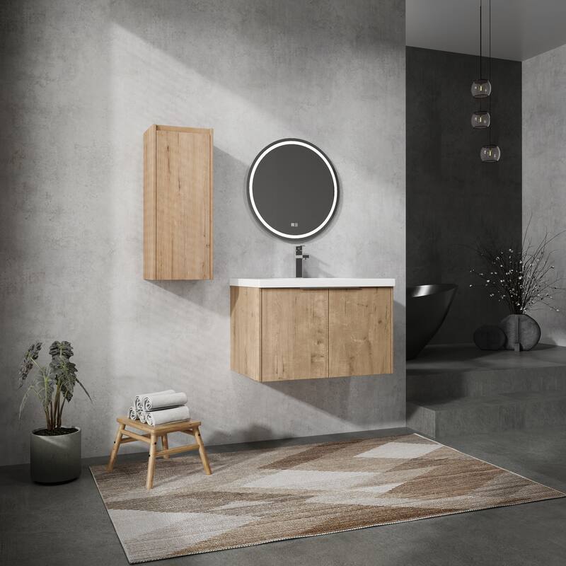 24" Floating Bathroom Vanity with Resin Sink, Side Cabinet, Soft-Close Hinges, and Water-Resistant Plywood Construction