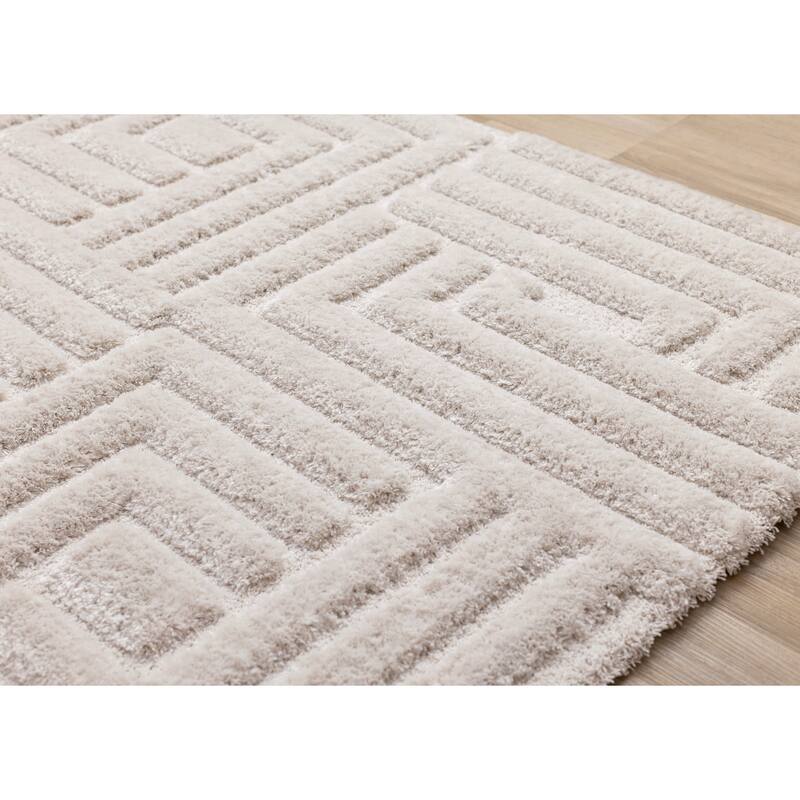 Luxury White Maze Textured High-Low Area Rug