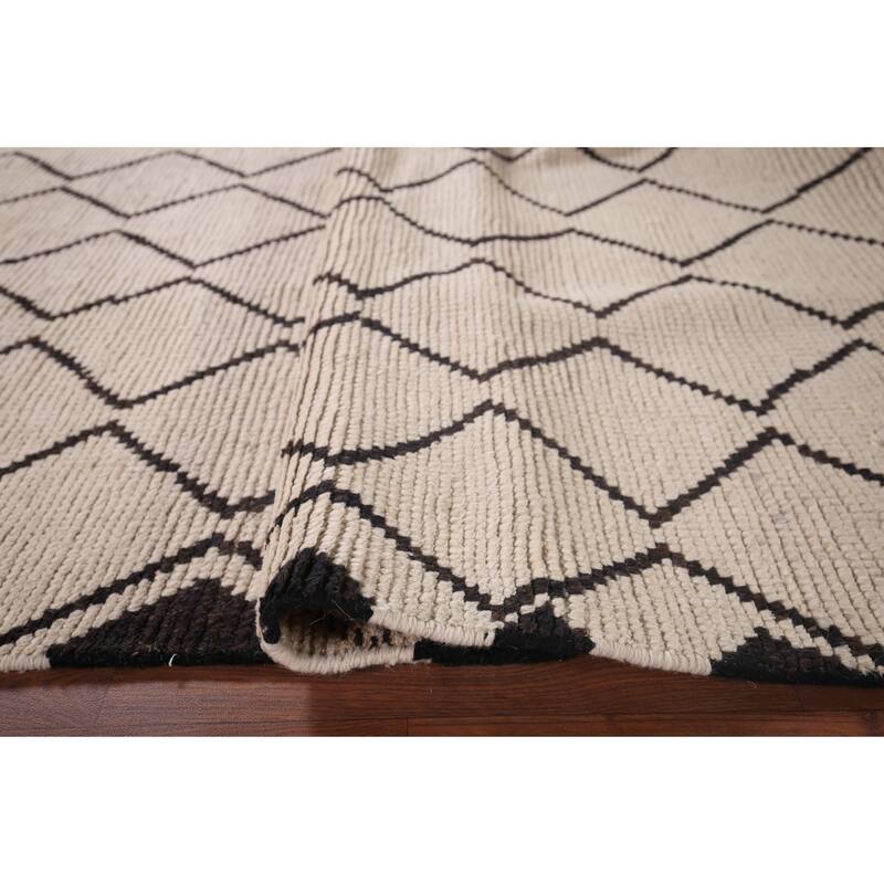 Trellis Ivory Moroccan Area Rug Handmade Geometric Wool Carpet - 5'11"x 9'8"