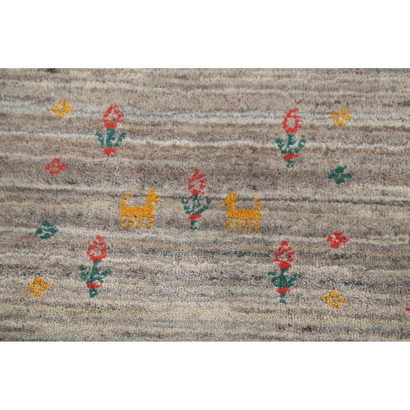 Striped Gabbeh Square Area Rug Hand-Knotted Wool Carpet - 7'10"x 7'11"