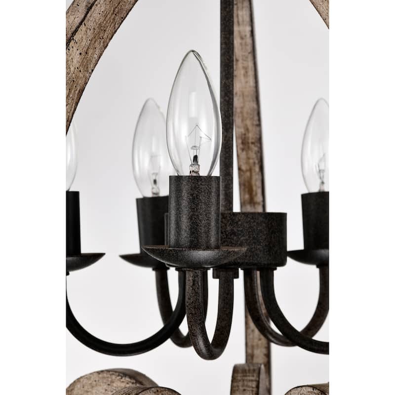Lina 17 Inch Farmhouse Lantern Wood Grain Finish Pendant 6 Light