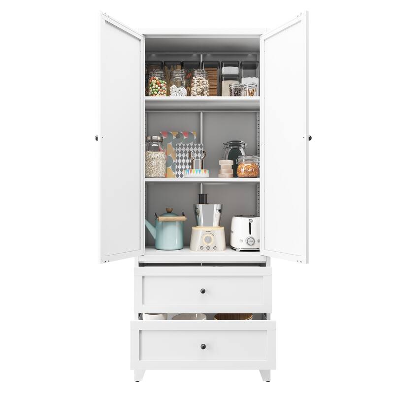 72 Inch Pantry Cabinet with 2 Drawers, Freestanding Kitchen Storage Cabinet with Adjustable Shelves, Heavy-Duty Organizer