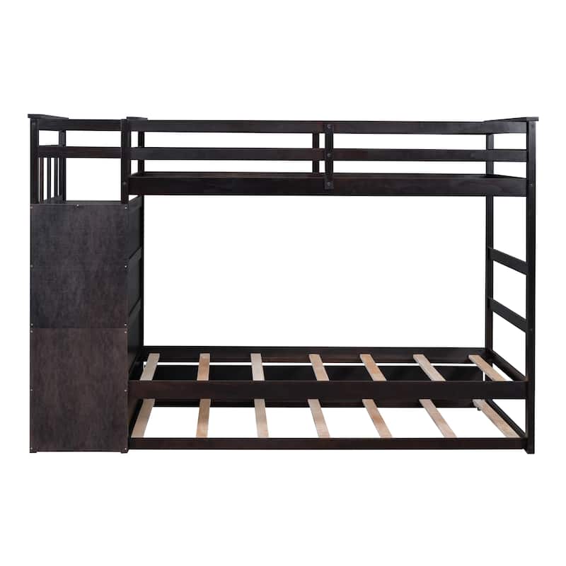 Twin Over Twin Bunk Bed with Trundle, Drawers and Storage Staircase