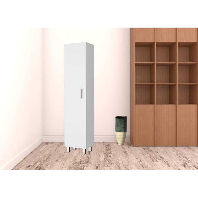 HomeRoots 16" White Accent Cabinet With Four Shelves - 15.70 in. x 70.90 in. x 12.30 in. - 15.70 in. x 70.90 in.  x 12.30 in. - Polished - Silver