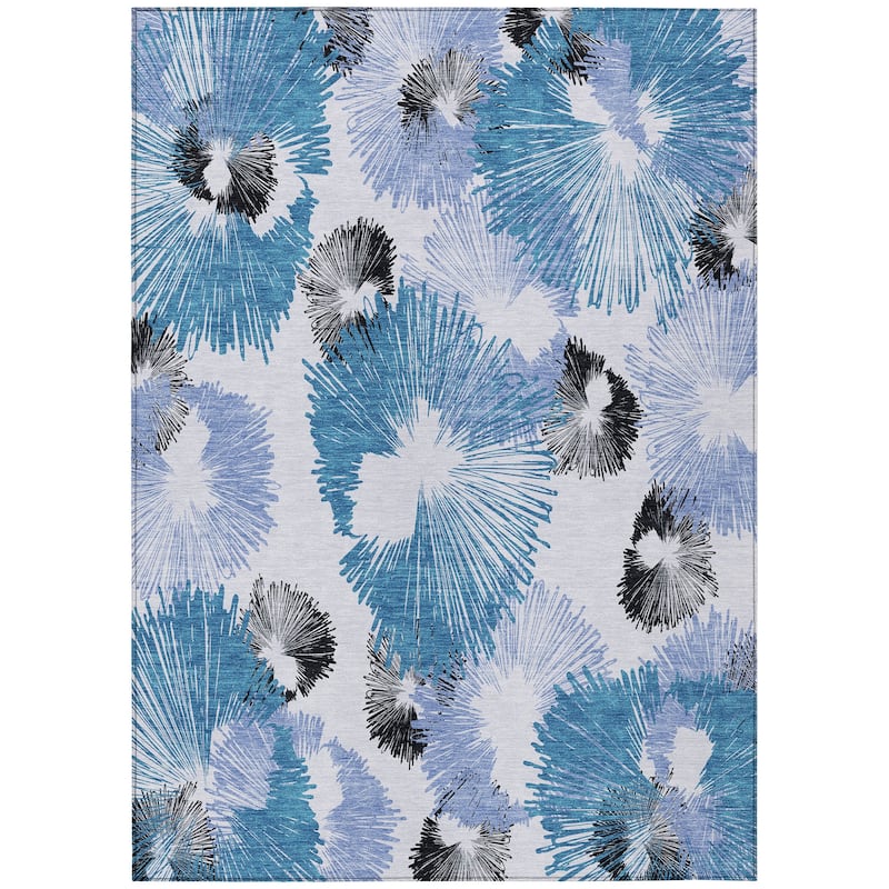 Machine Washable Indoor/Outdoor Modern Floral Chantille Rug