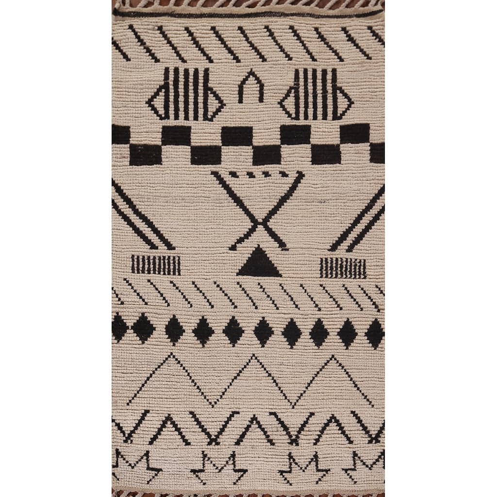 Striped Moroccan Oriental Accent Rug Hand-Knotted Wool Carpet - 3'0"x 5'3"