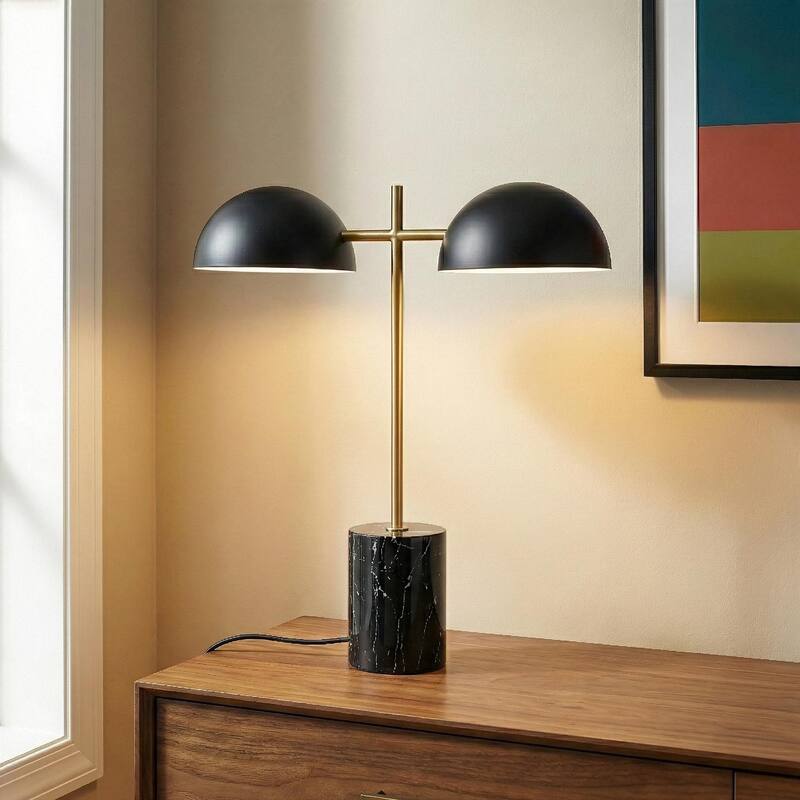 Lepo Dual Dome Modern Table Lamp with Marble Base - Black