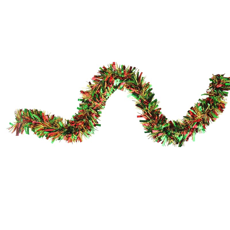 12'x4" Metallic Gold, Red Green Wide Cut Tinsel Christmas Garl - Unlit