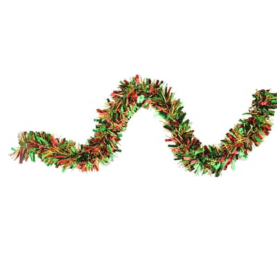 12'x4" Metallic Gold, Red Green Wide Cut Tinsel Christmas Garl - Unlit