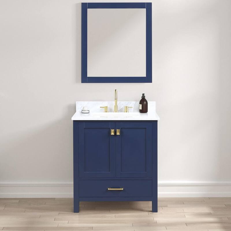Blossom Geneva 30" Solid Wood Bathroom Vanity with Marble Top - Navy Blue