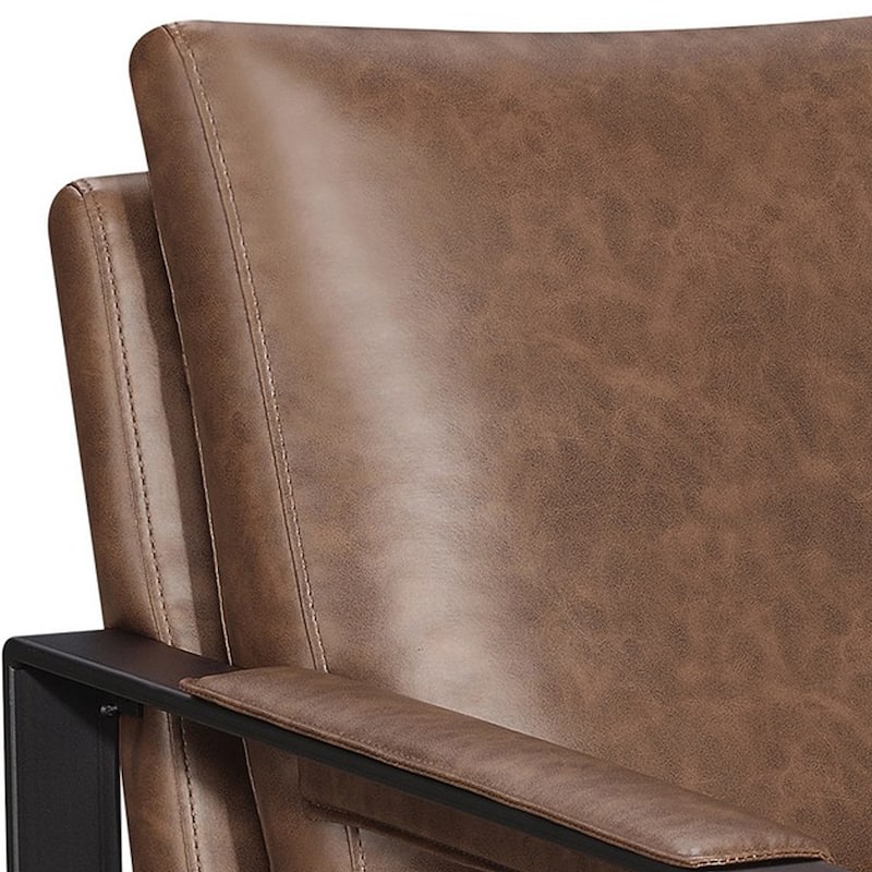 31 Inch Accent Chair, Padded Armrests, Vegan Faux Leather, Brown, Black