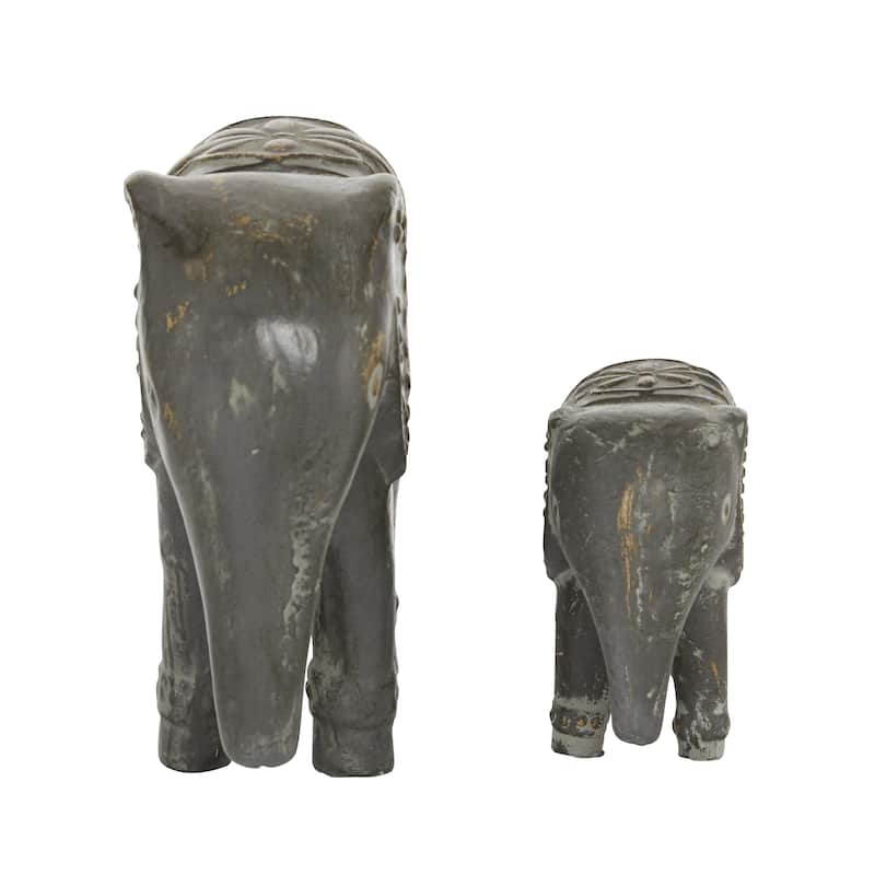 Ceramic Elephant Handmade Decorative Sculpture - Set of 2 Black - Roche River Decor