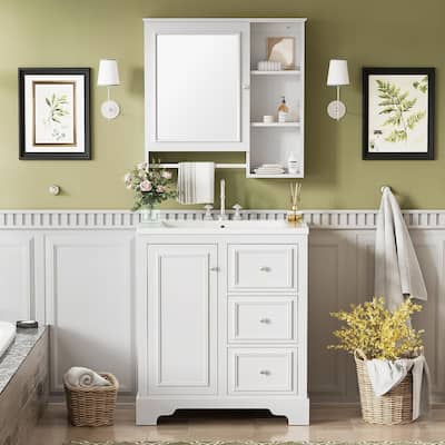 30” Bathroom Vanity Set with Ceramic Sink and Mirror Cabinet