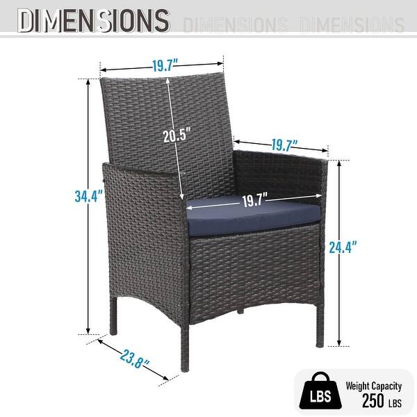 dimension image slide 2 of 3, Patio 5-piece Dining Set, 1 Square 37" Metal Table with Umbrella Hole and 4 Rattan Chairs with Cushion