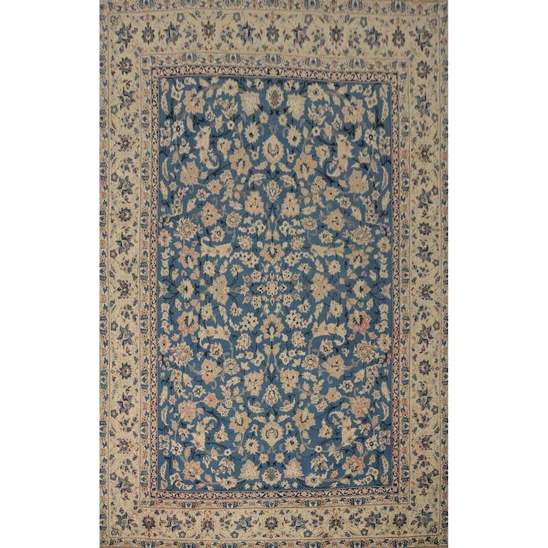 Hand Knotted Oriental 100% Wool Carpet Traditional All-Over Navy Blue & Blues Kashan Area Rug - 12' 6'' X 9' 3''