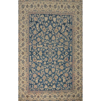 Hand Knotted Oriental 100% Wool Carpet Traditional All-Over Navy Blue & Blues Kashan Area Rug - 12' 6'' X 9' 3''