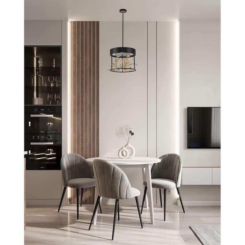 5-Light Matte Black Pendant With Gold Branch Accents