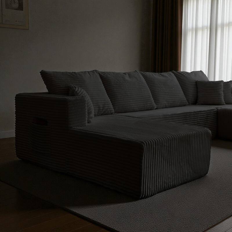133.86" Cloud Modular U-Shaped Sectional Sofa with Ottoman, Deep-Seat Corded Fabric Couch for Living Room, No Assembly