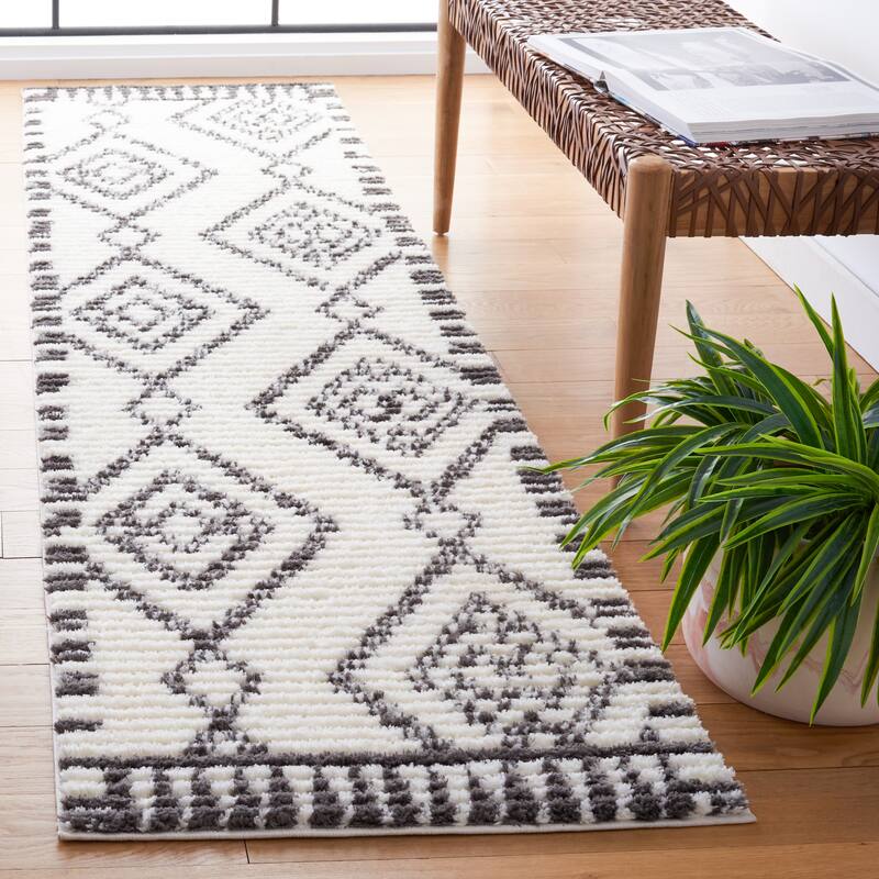 SAFAVIEH Marrakech Hripsime Moroccan Boho Tribal Rug - 2'2" x 9' Runner - Ivory/Dark Grey - Runner