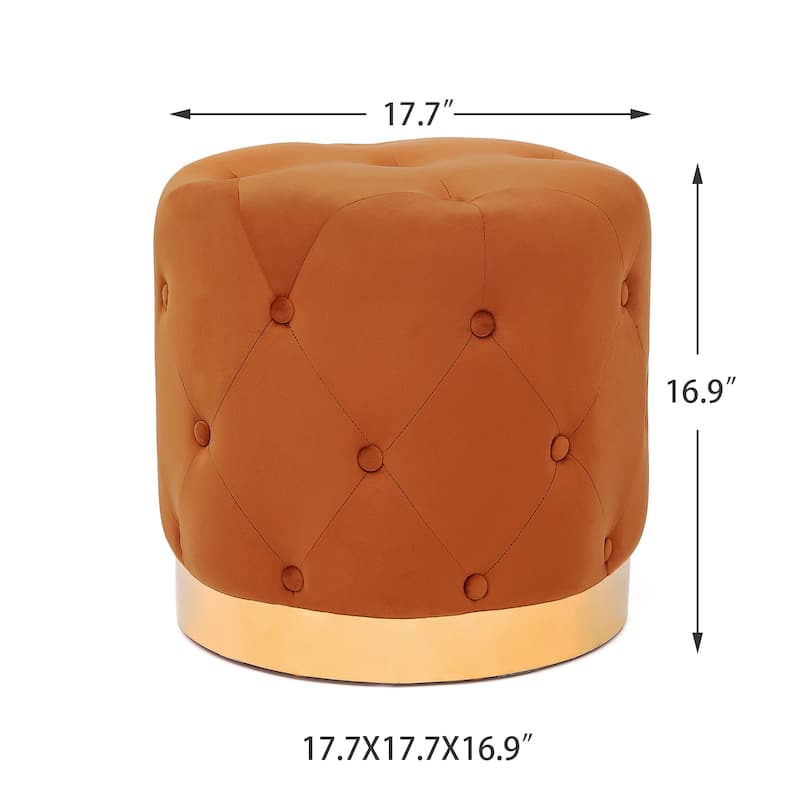 Adeco Round Velvet Ottoman Vanity Footrest Stool Gold Plating Base