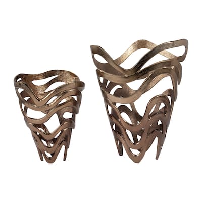 Sagebrook Home Metal Abstract Tornado Vase Set of Two, Champagne Finish. Made with Aluminum.