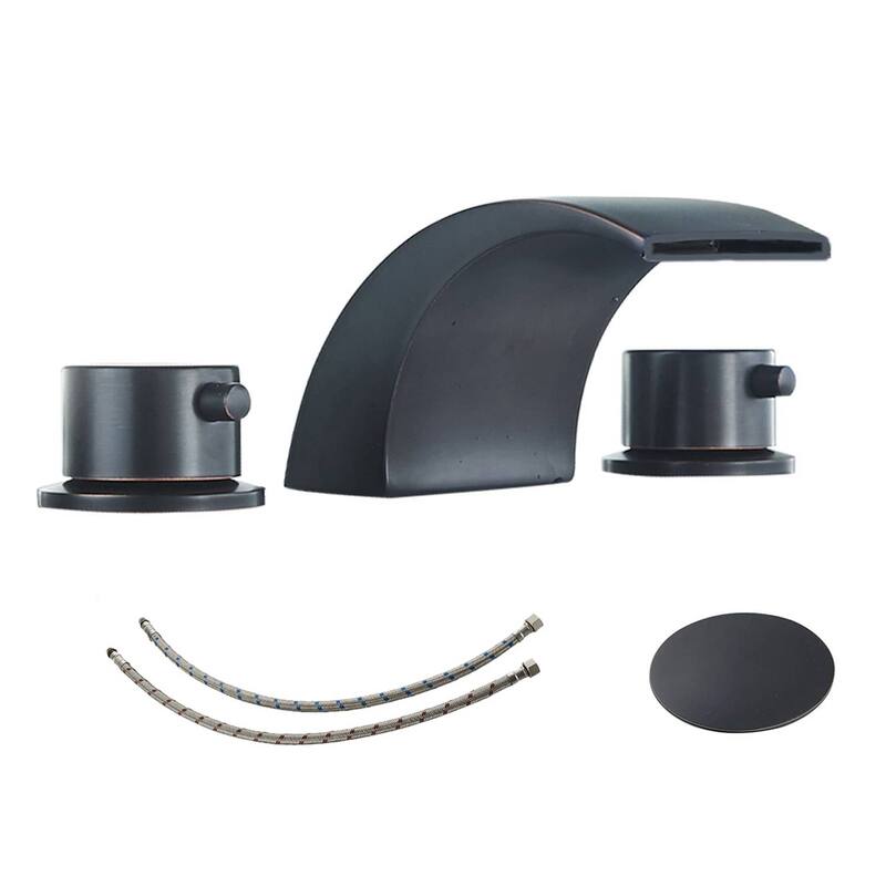 LED Widespread Bathroom Faucet With Drain Assembly 3 Holes Waterfall Bathroom Sink Faucets WIth Light 2 Handle Basin Vanity Tap