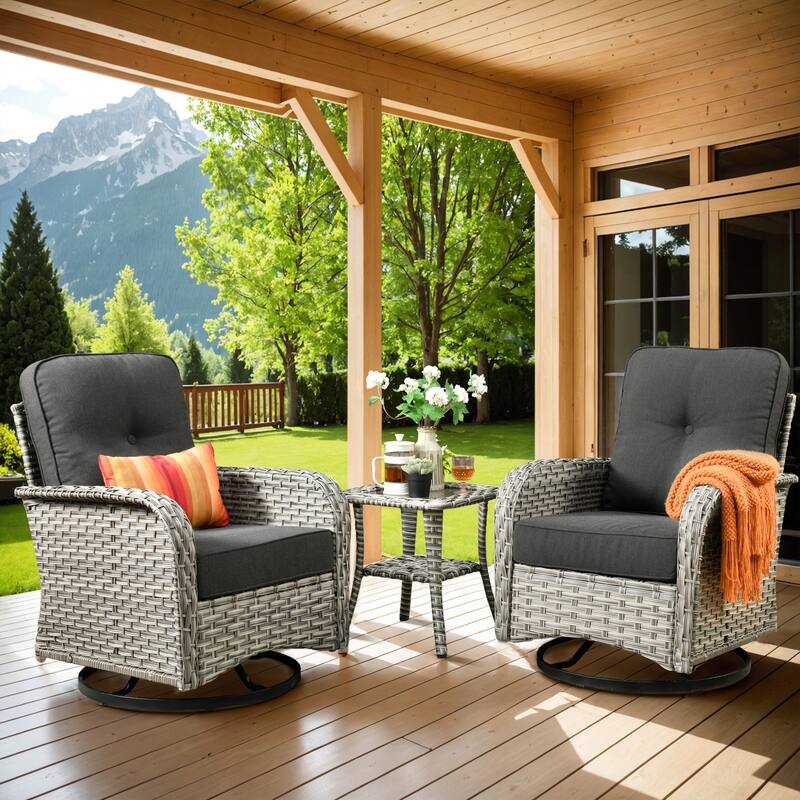 XIZZI 13-Piece Outdoor Wicker Sectional Swivel Chairs Set with Firepit Table