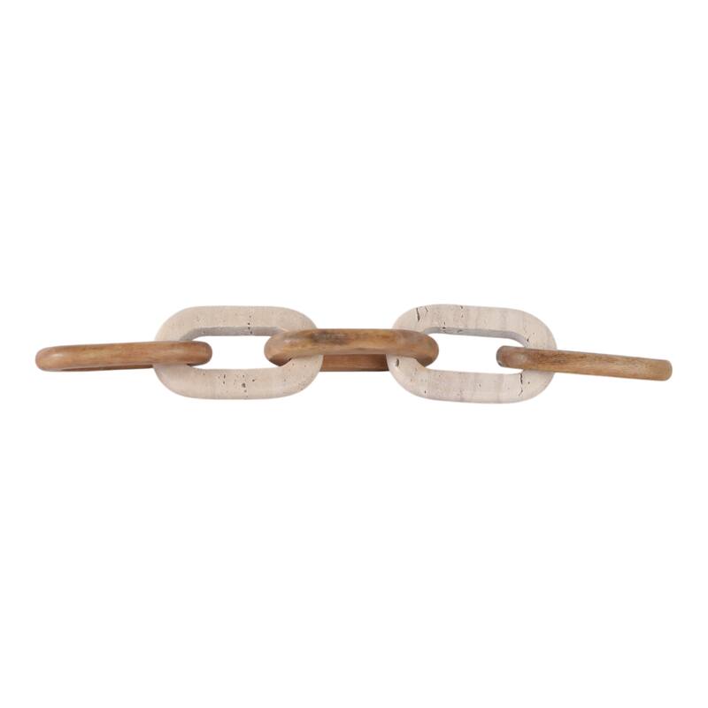 Travertine Wood Modern Decorative Chain Link Sculpture Accent Decor