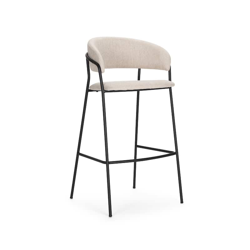 HomeRoots 30" Cream and Black Fabric and Metal Bar Height Bar Chair