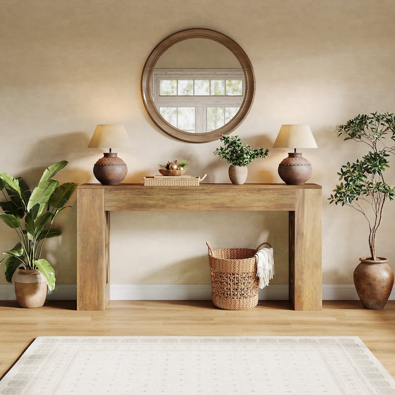 63-Inch Long Console Table, Entryway Table with 2 Drawers, Sofa Table Behind Couch for Entrance, Hallway, Living Room