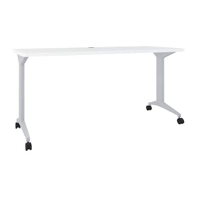 Modern T-Leg Table Desk, Arctic Silver/White
