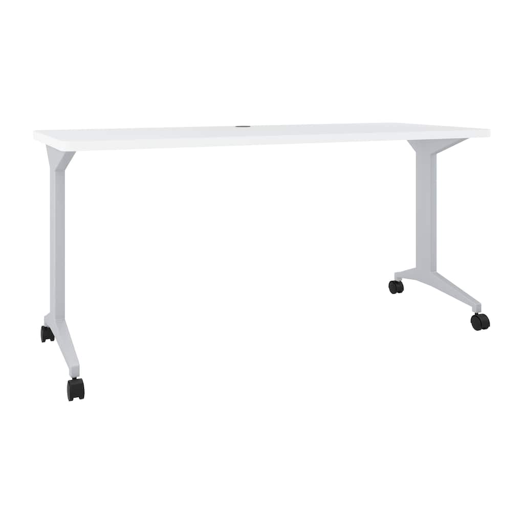 Modern T-Leg Table Desk, Arctic Silver/White