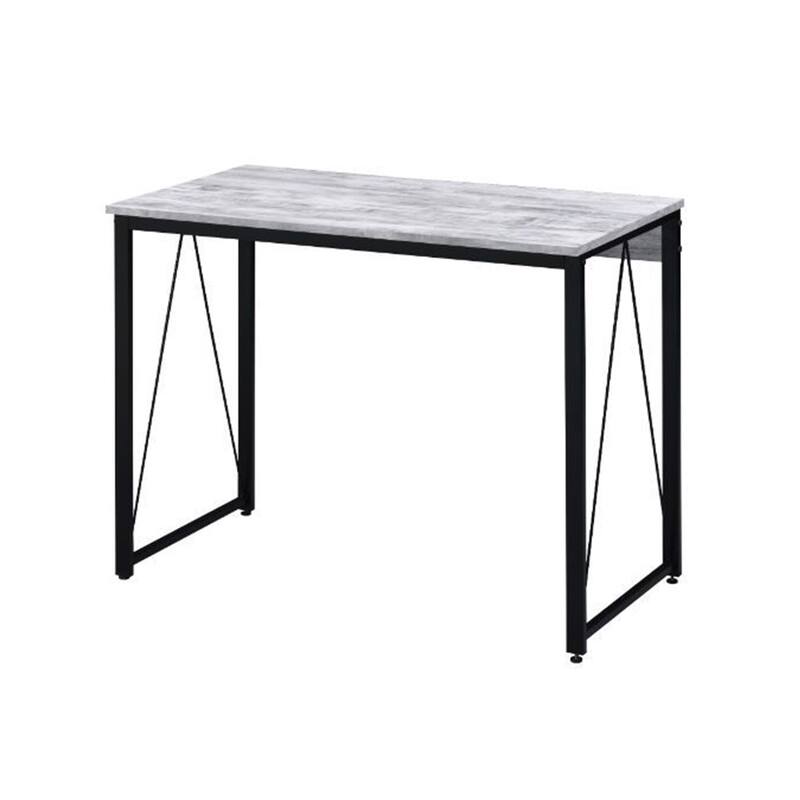 Rectangular Writing Desk with Metal Base, Antique White and Black