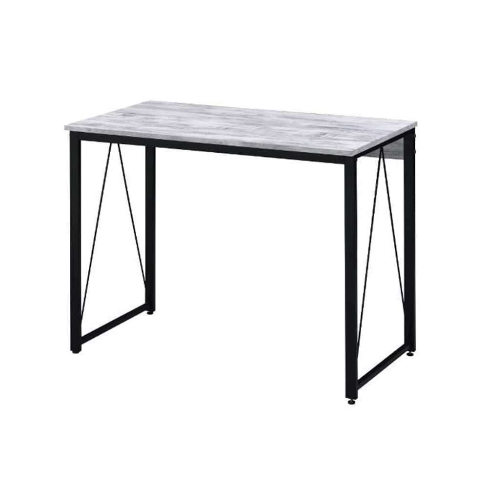 Rectangular Writing Desk with Metal Base, Antique White and Black