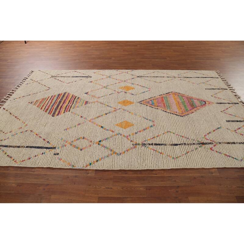 Geometric Striped Moroccan Area Rug Handmade Wool Carpet - 5'9"x 9'8"