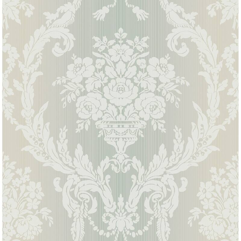 Seabrook Designs Abilene Floral Damask Unpasted Wallpaper - 20.5 in. W x 33 ft. L - Metallic Tiffany & Champagne