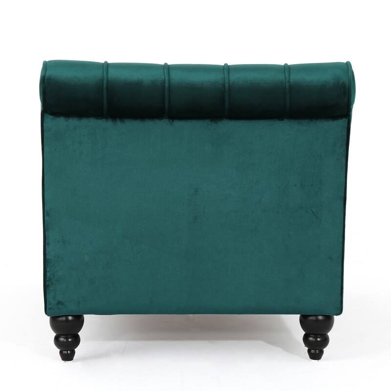 Roomfitters Tufted Velvet Chaise Lounge with Bolster Pillow, Elegant Relaxing Accent Seating