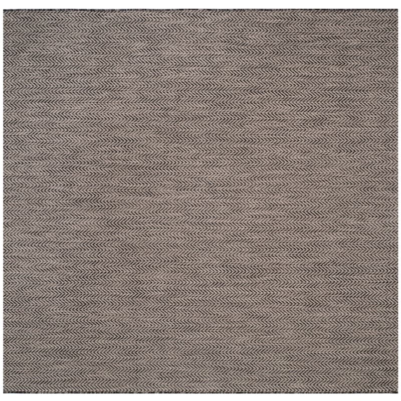 SAFAVIEH Courtyard Carolann Indoor/ Outdoor Waterproof Patio Backyard Rug - 5'3" x 5'3" Square - Black/Beige